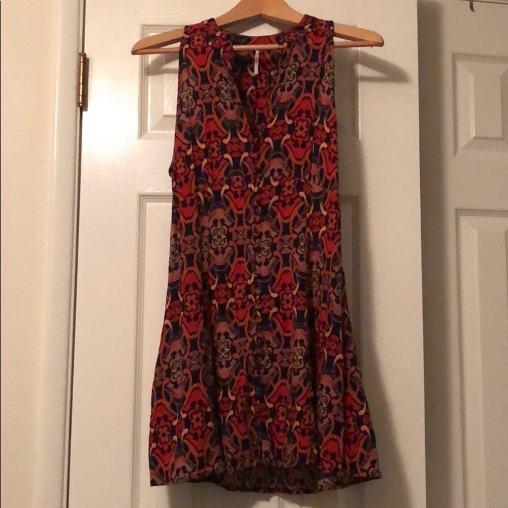 Free People Navy & Red button up sleeveless tunic